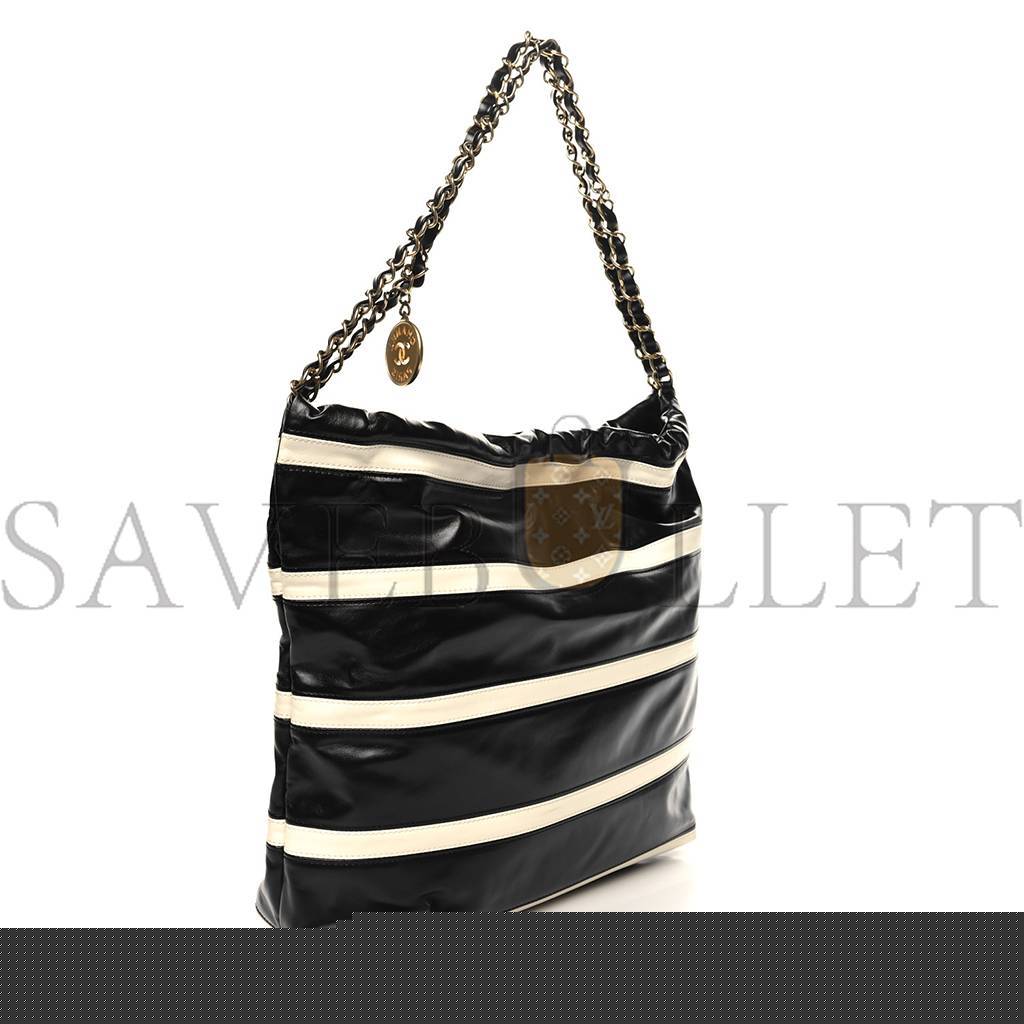 Ch*el master shiny calfskin striped small Ch*el 22 black white as3260 (37*35*7cm)